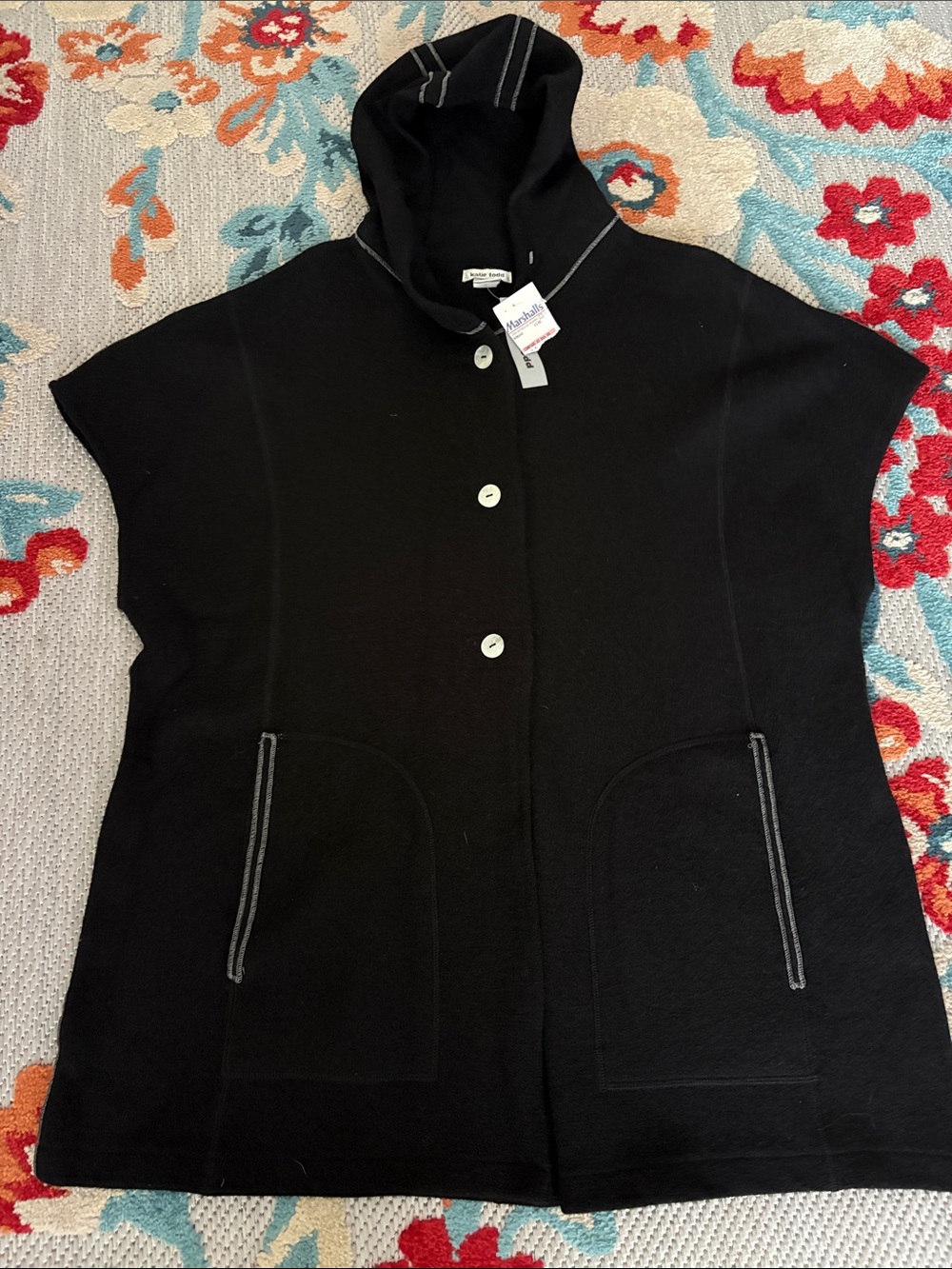 Black Hooded Button Sweater Vest